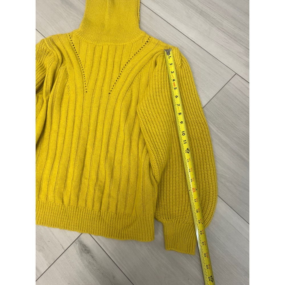 Retro‎ Mustard Yellow Turtleneck Sweater Sz L Chunky Knit Pointelle Boho - Picture 7 of 8